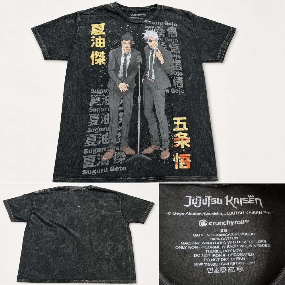 Crunchyroll Jujutsu Kaisen Gojo and Geto Dark Acid Wash T-Shirt XS